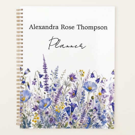 Blauw Paarse Wilde Bloem Waterverf Planner (Voorkant)