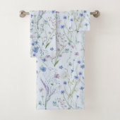 Blauw Paarse  Wildflower Bloempatroon Bad Handdoek (Insitu)