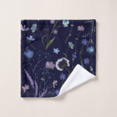 Blauw Paarse  Wildflower Bloempatroon Bad Handdoek (Wasdoekje)