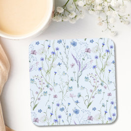 Blauw Paarse  Wildflower Bloempatroon Bier Onderzetter