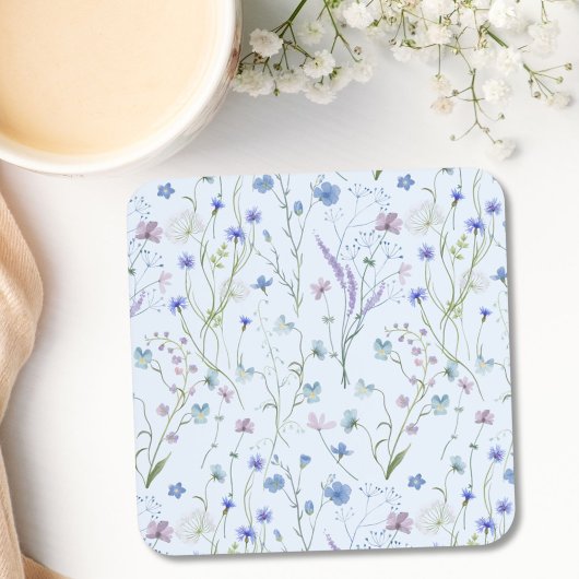 Blauw Paarse Wildflower Bloempatroon Bier Onderzetter