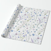 Blauw Paarse  Wildflower Bloempatroon Cadeaupapier (Uitgerold)