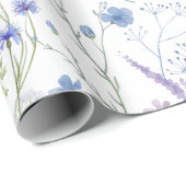 Blauw Paarse  Wildflower Bloempatroon Cadeaupapier (Rol Hoek)
