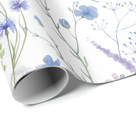 Blauw Paarse Wildflower Bloempatroon Cadeaupapier (Rol Hoek)