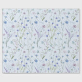 Blauw Paarse  Wildflower Bloempatroon Cadeaupapier (Vlak)