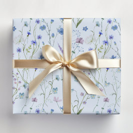 Blauw Paarse  Wildflower Bloempatroon Cadeaupapier
