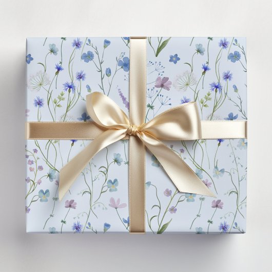Blauw Paarse  Wildflower Bloempatroon Cadeaupapier