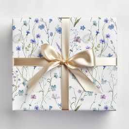 Blauw Paarse  Wildflower Bloempatroon Cadeaupapier