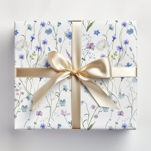 Blauw Paarse  Wildflower Bloempatroon Cadeaupapier