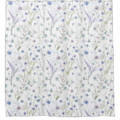 Blauw Paarse  Wildflower Bloempatroon Douchegordijn (Voorkant)