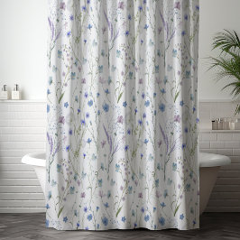 Blauw Paarse  Wildflower Bloempatroon Douchegordijn