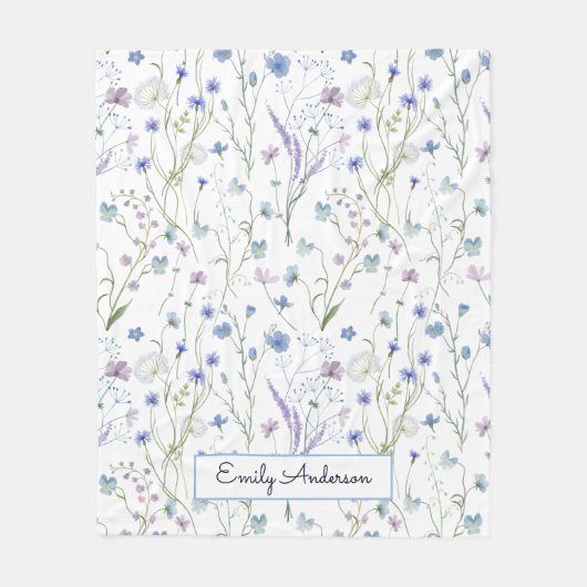 Blauw Paarse  Wildflower Bloempatroon Fleece Deken (Voorkant)