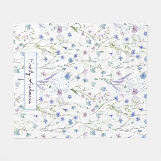 Blauw Paarse  Wildflower Bloempatroon Fleece Deken (Voorkant (Horizontaal))
