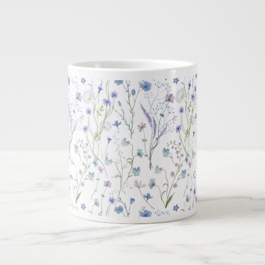 Blauw Paarse  Wildflower Bloempatroon Grote Koffiekop (Voorkant)