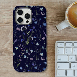 Blauw Paarse Wildflower Bloempatroon iPhone 16 Pro Max Hoesje