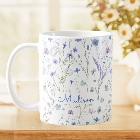 Blauw Paarse  Wildflower Bloempatroon Koffiemok