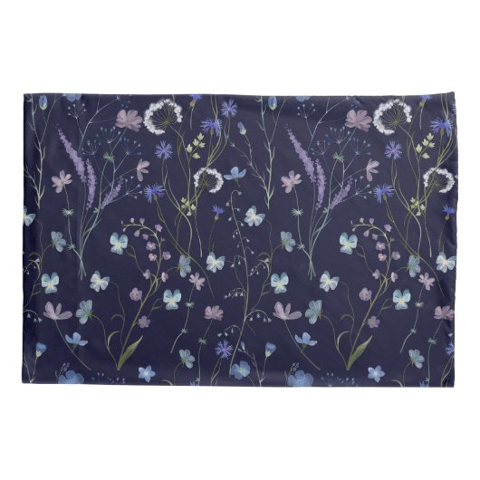 Blauw Paarse Wildflower Bloempatroon Kussensloop (Achterkant)