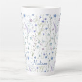 Blauw Paarse Wildflower Bloempatroon Latte Mok (Voorkant)