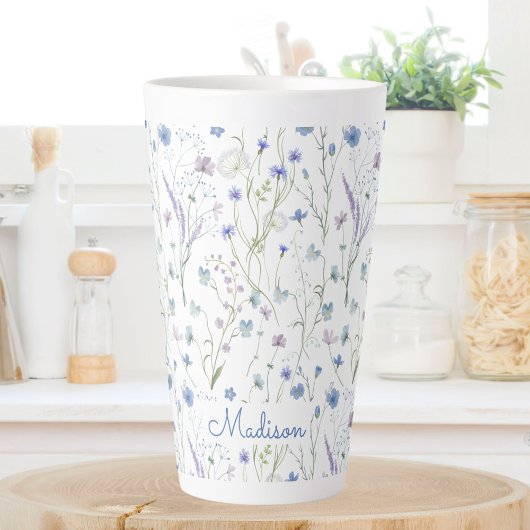 Blauw Paarse Wildflower Bloempatroon Latte Mok
