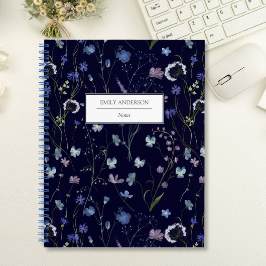 Blauw Paarse Wildflower Bloempatroon Notitieboek