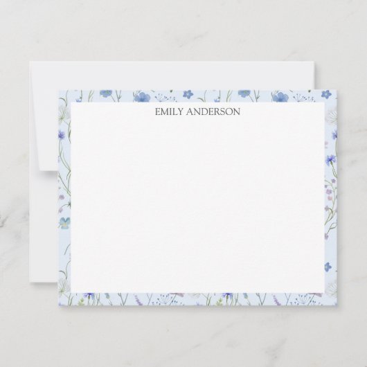 Blauw Paarse  Wildflower Bloempatroon Notitiekaartje (Voorkant)