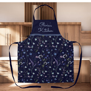 Blauw Paarse  Wildflower Bloempatroon Schort