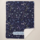 Blauw Paarse  Wildflower Bloempatroon Sherpa Deken (Voorkant)