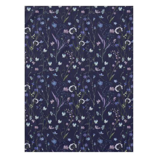 Blauw Paarse  Wildflower Bloempatroon Tafelkleed (Voorkant)