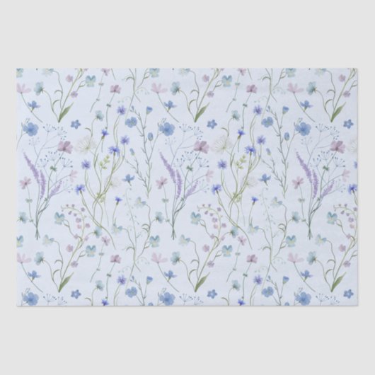 Blauw Paarse  Wildflower Bloempatroon Tissuepapier (Voorkant)