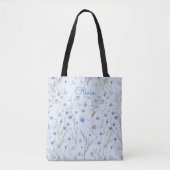 Blauw Paarse  Wildflower Bloempatroon Tote Bag (Voorkant)