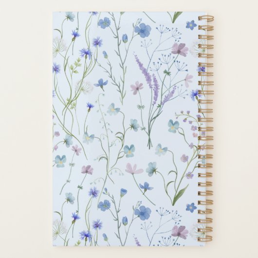 Blauw Paarse  Wildflower Floral Pattern 2026 Planner (Achterkant)