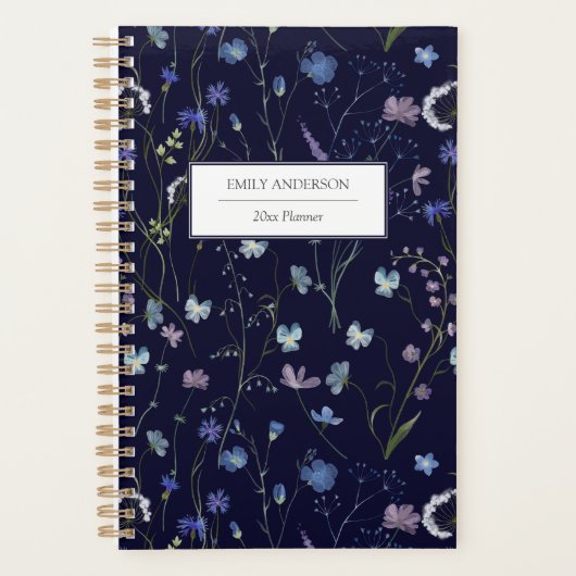 Blauw Paarse  Wildflower Floral Pattern 2026 Planner (Voorkant)