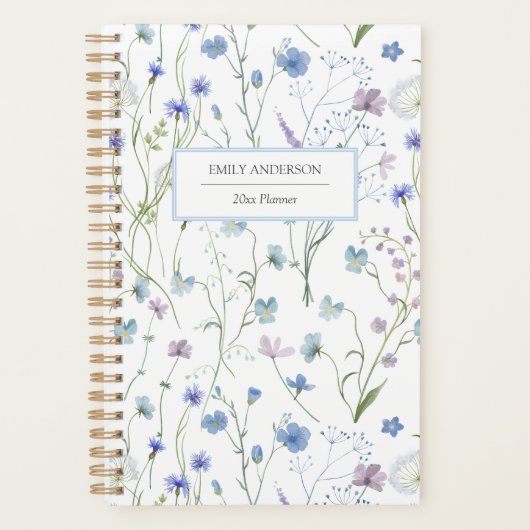 Blauw Paarse  Wildflower Floral Pattern 2026 Planner (Voorkant)