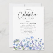 Blauw & Paarse Wildflower Viering van het Leven Kaart (Voorkant)