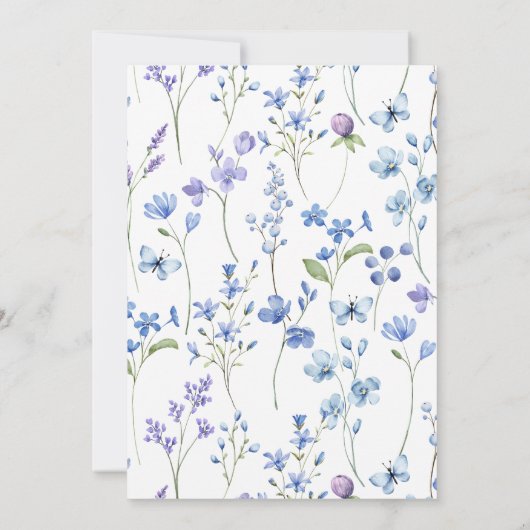 Blauw & Paarse Wildflower Viering van het Leven Kaart (Achterkant)