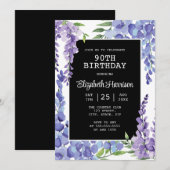 Blauw Paarse Wisteria Bloemen 90ste Verjaardag Kaart (Voorkant / Achterkant)