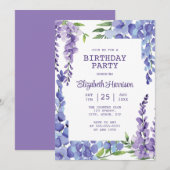 Blauw Paarse Wisteria Bloemen Verjaardagsfeest Kaart (Voorkant / Achterkant)