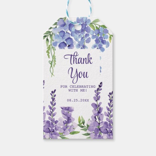 Blauw Paarse Wisteria Bloemengroen dank u Cadeaulabel (Voorkant)