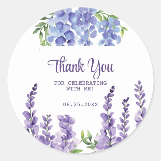 Blauw Paarse Wisteria Bloemengroen dank u Ronde Sticker (Voorkant)