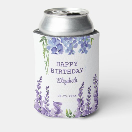 Blauw Paarse Wisteria Bloemengroen Verjaardag Blikjeskoeler (Blikje Achterkant)