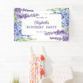 Blauw Paarse Wisteria Bloemengroen Verjaardag Spandoek (Insitu)