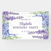 Blauw Paarse Wisteria Bloemengroen Verjaardag Spandoek (Horizontaal)