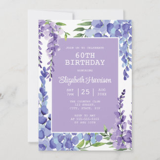 Blauw Paarse Wisteria Floral 60ste verjaardag Kaart