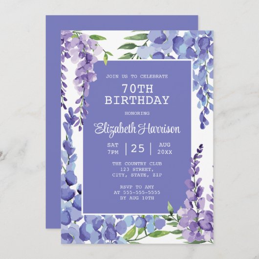 Blauw Paarse Wisteria Floral 70ste verjaardag Kaart (Voorkant / Achterkant)