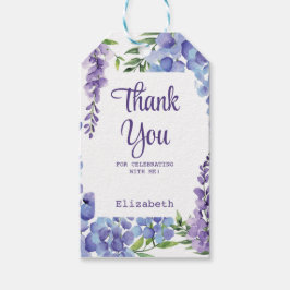 Blauw Paarse Wisteria Floral Verjaardag Dank u Cadeaulabel