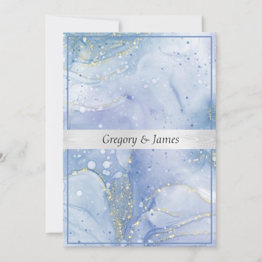 Blauw Paarse Wit Elegant Waterverf Zilver Satijn Kaart (Voorkant)