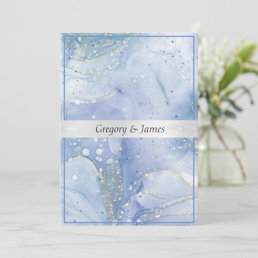 Blauw Paarse Wit Elegant Waterverf Zilver Satijn Kaart (Staand voorkant)