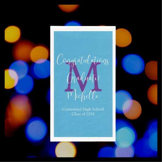 Blauw Paarse Witte Afstudeerpartijnaam Monogram Servet