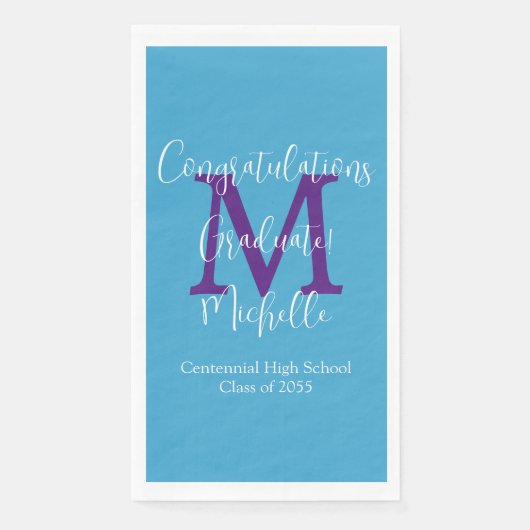 Blauw Paarse Witte Afstudeerpartijnaam Monogram Servet (Voorkant)