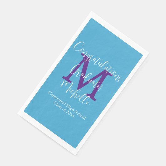 Blauw Paarse Witte Afstudeerpartijnaam Monogram Servet (Hoek)